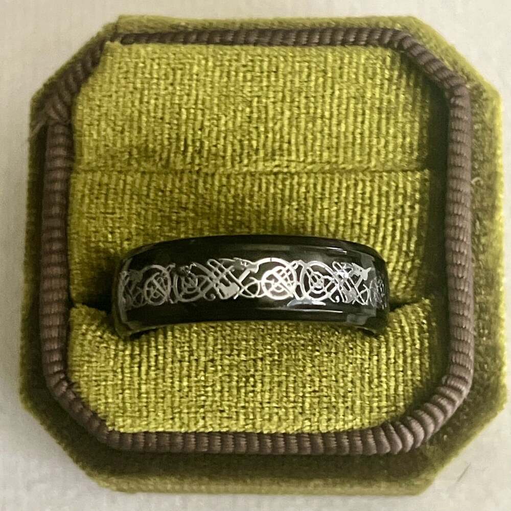 Celtic Dragon Black Tungsten Carbide Wedding Band 6mm Ring Size 13